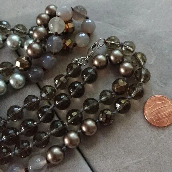 Stella & Dot glass, faux pearls Necklace